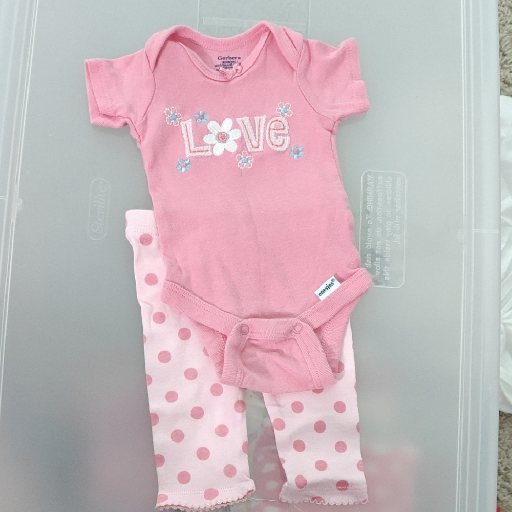 Gerber Pink Onesie and Polka Dot Pants Set